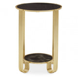 Giselle Round End Table Black Mirror And Gold Frame