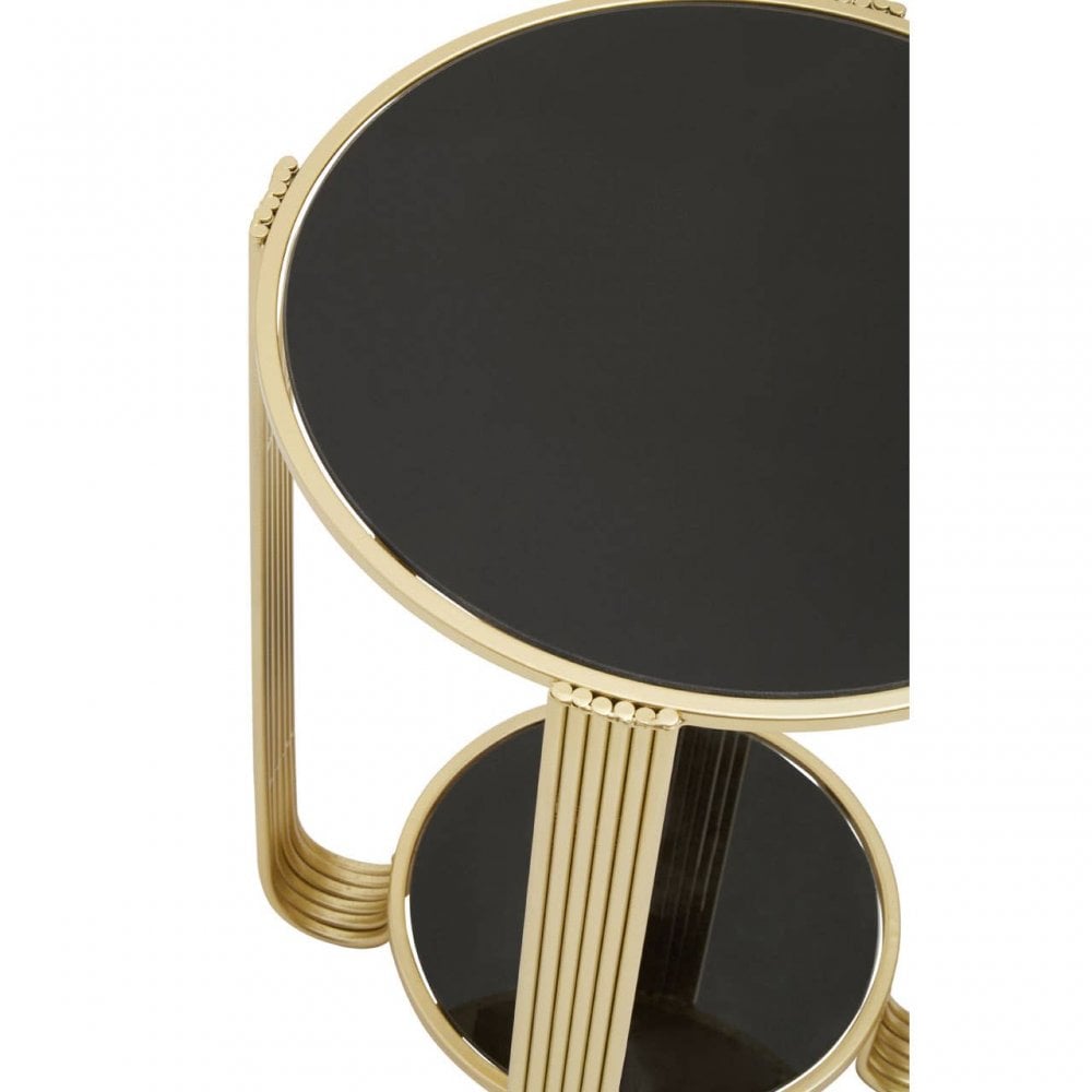 Giselle Round End Table Black Mirror And Gold Frame