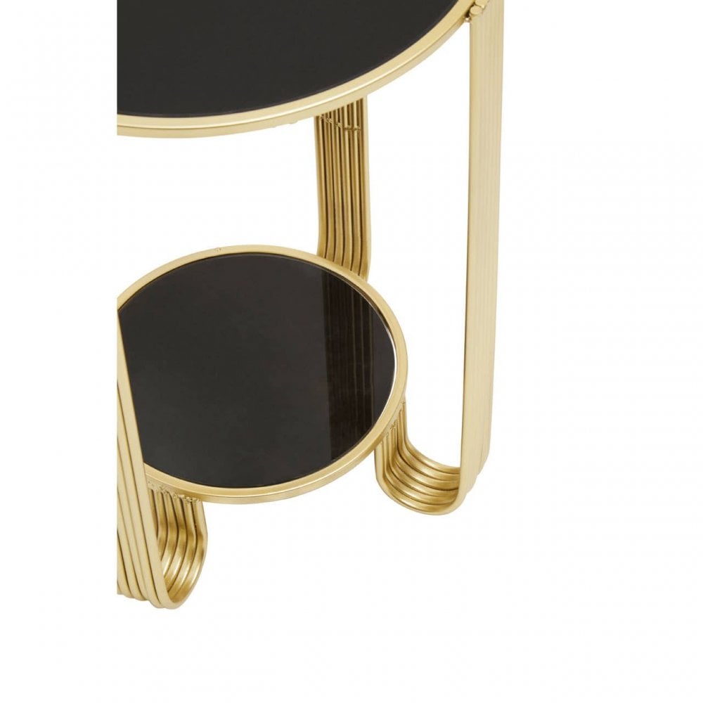 Giselle Round End Table Black Mirror And Gold Frame