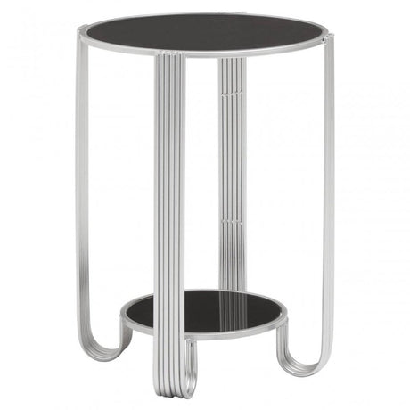 Giselle Round End Table Black Mirror And Silver Frame