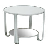 Giselle Round Mirrored Top Silver Frame Table