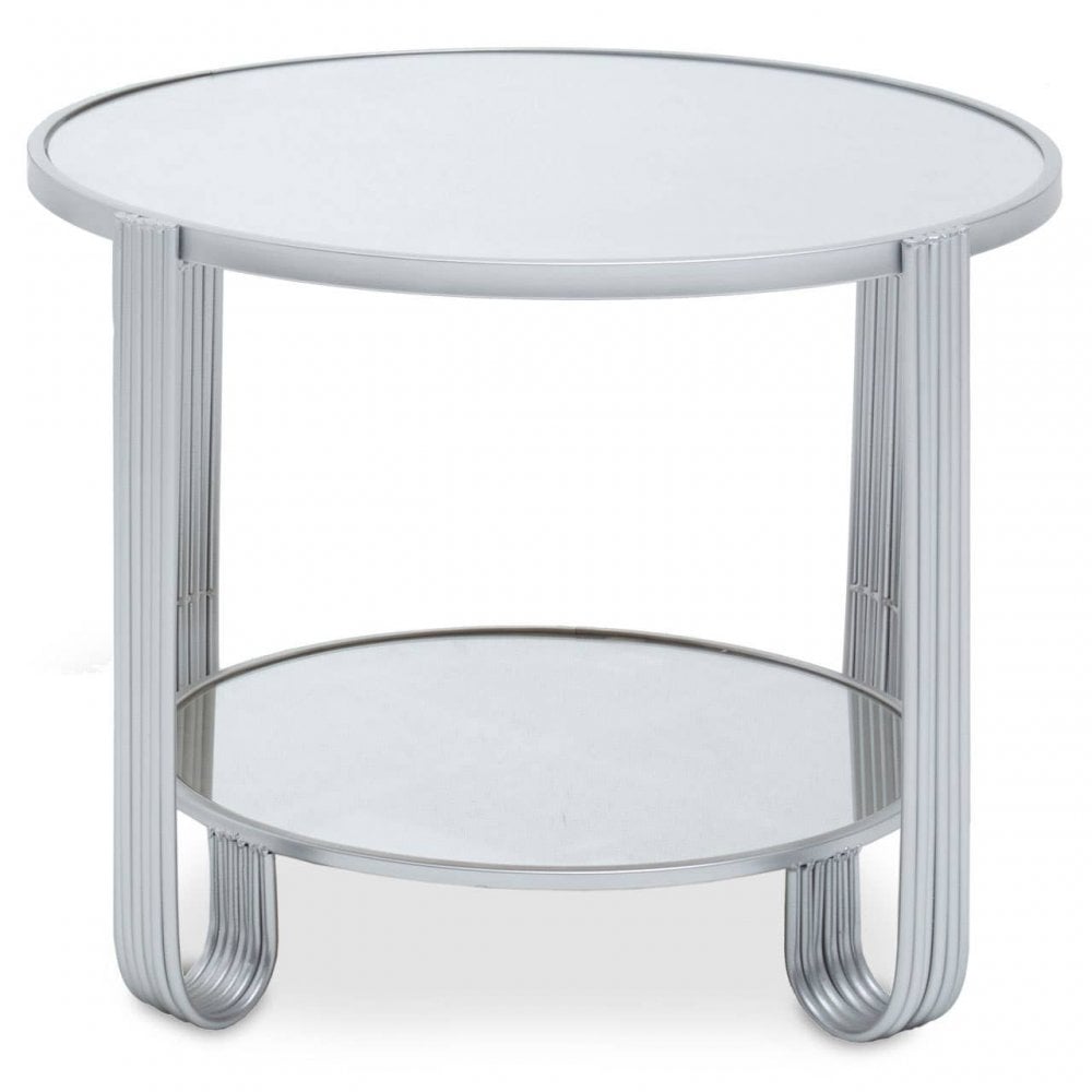 Giselle Round Mirrored Top Silver Frame Table