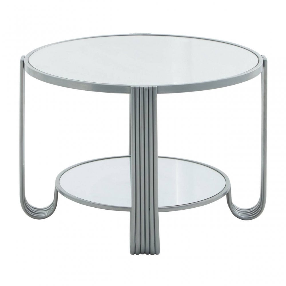 Giselle Round Mirrored Top Silver Frame Table