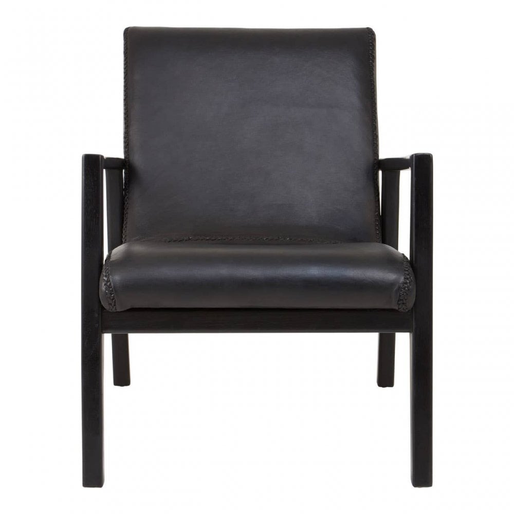 Alden Black Leather And Black Teak Wood Chair