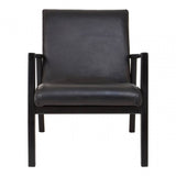 Alden Black Leather And Black Teak Wood Chair