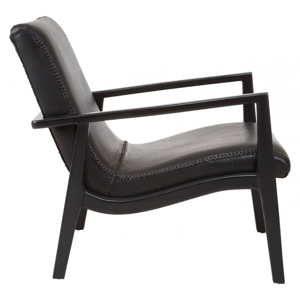 Alden Black Leather And Black Teak Wood Chair