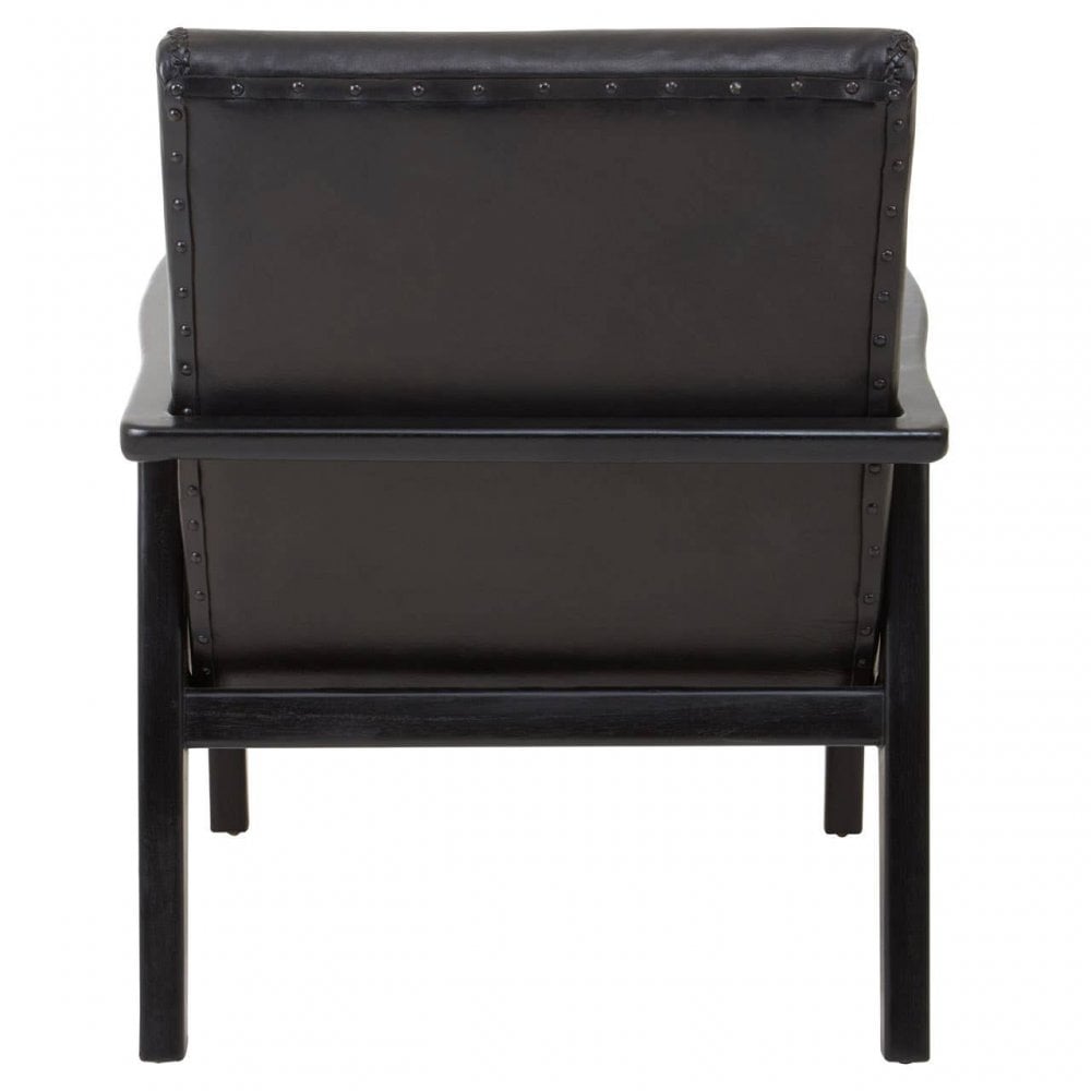 Alden Black Leather And Black Teak Wood Chair