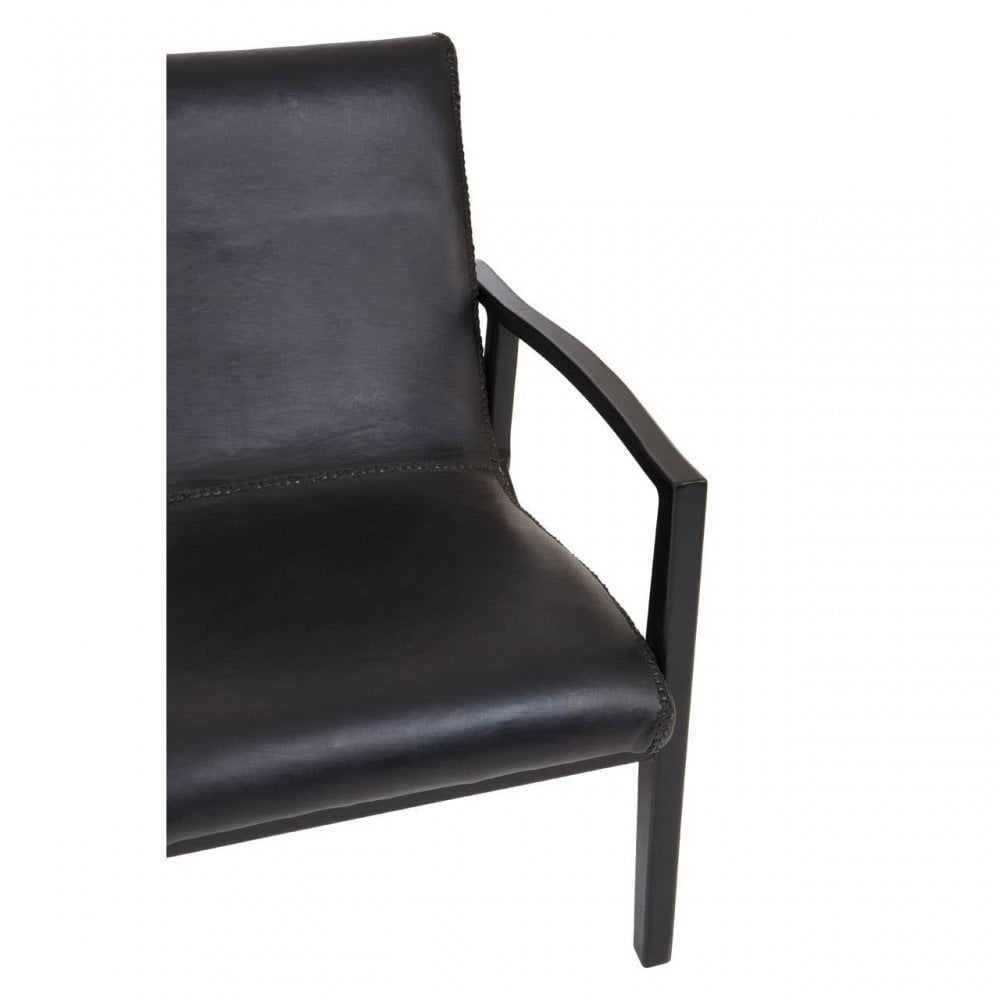 Alden Black Leather And Black Teak Wood Chair