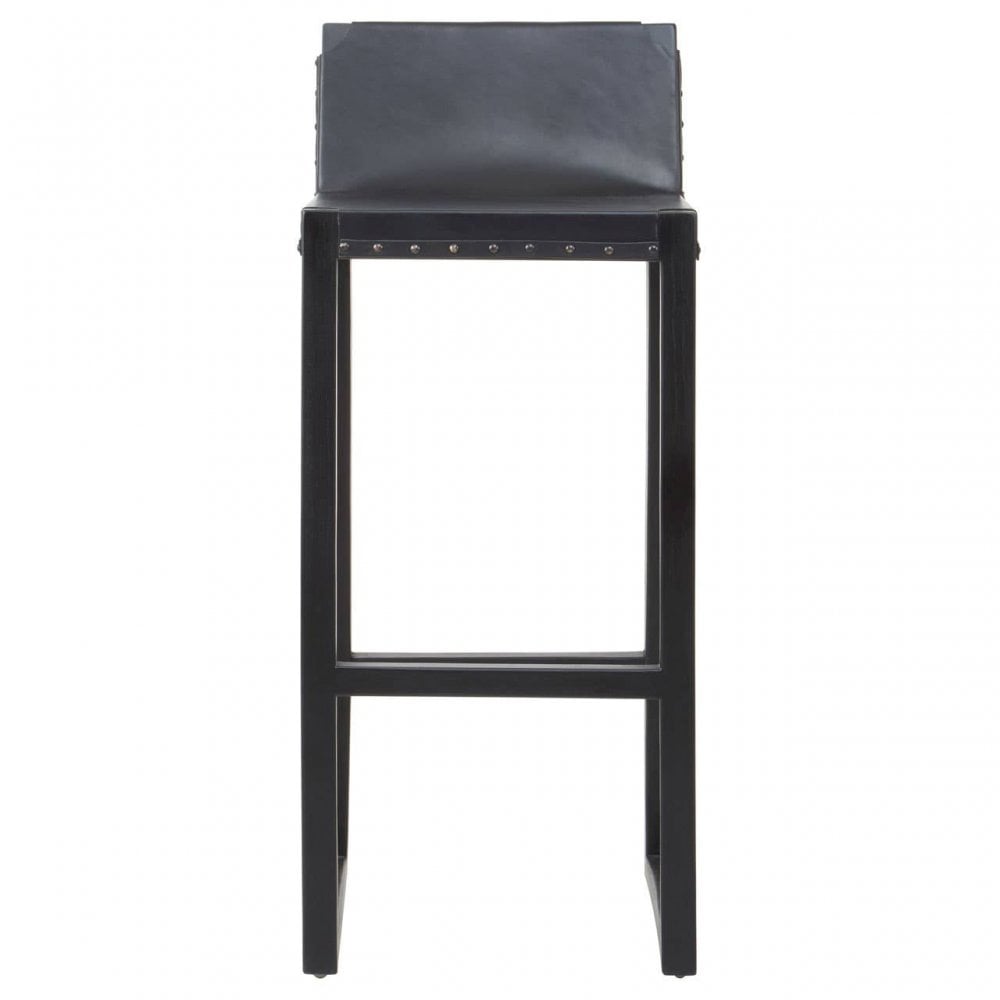 Alden Black Leather And Teak Studded Bar Stool