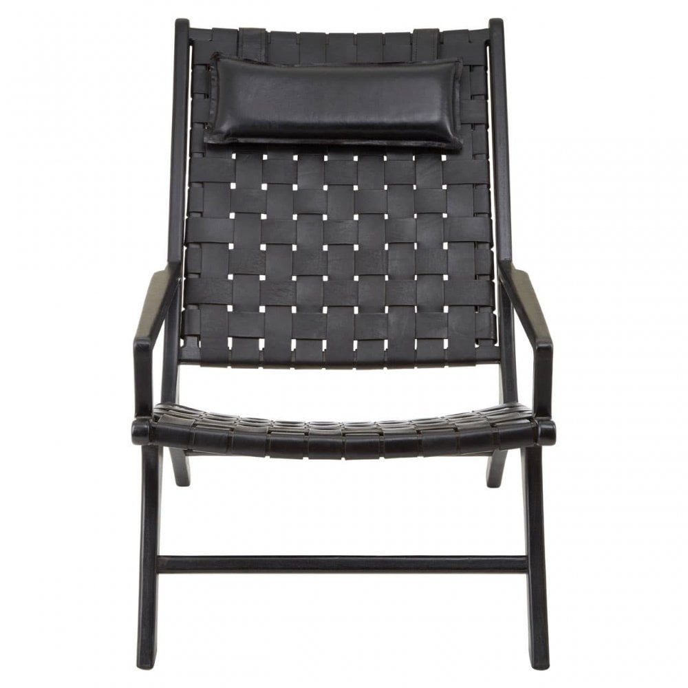 Alden Black Leather Tall Woven Chair