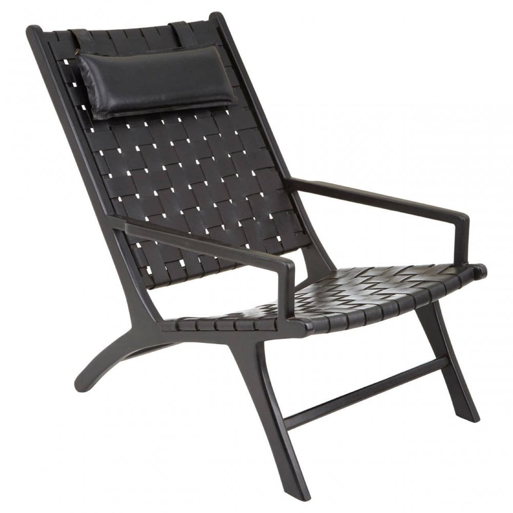 Alden Black Leather Tall Woven Chair