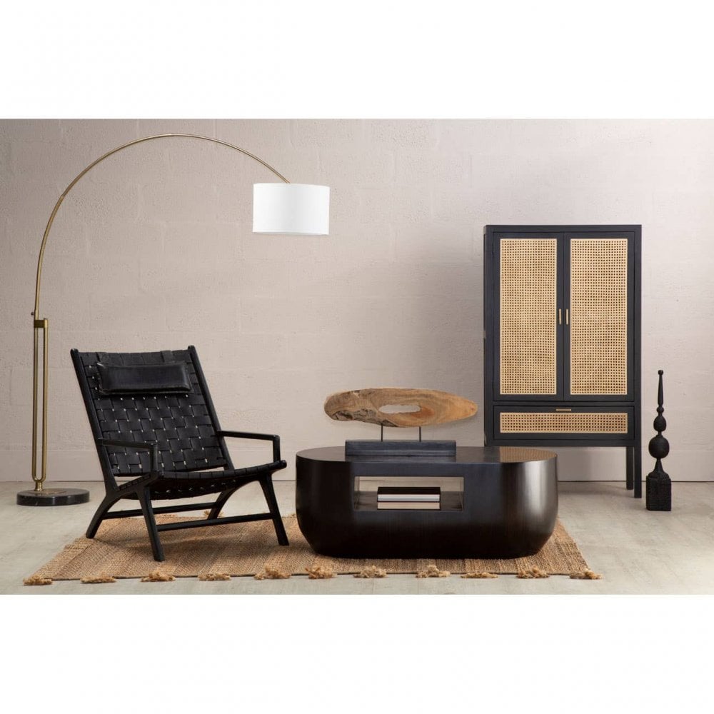 Alden Black Leather Tall Woven Chair