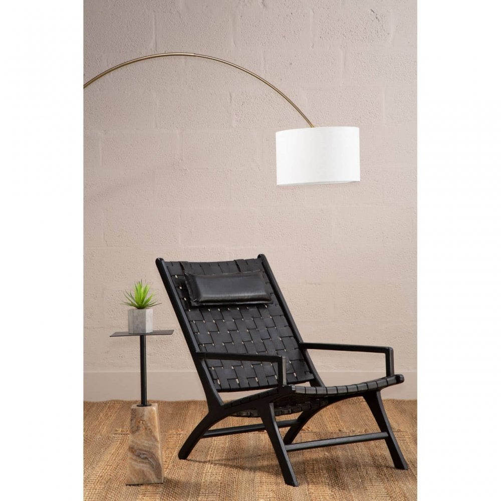 Alden Black Leather Tall Woven Chair