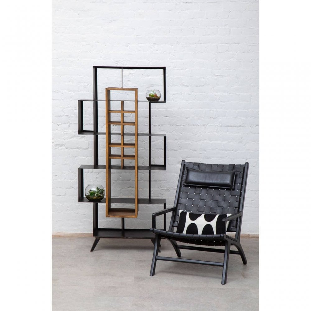 Alden Black Leather Tall Woven Chair