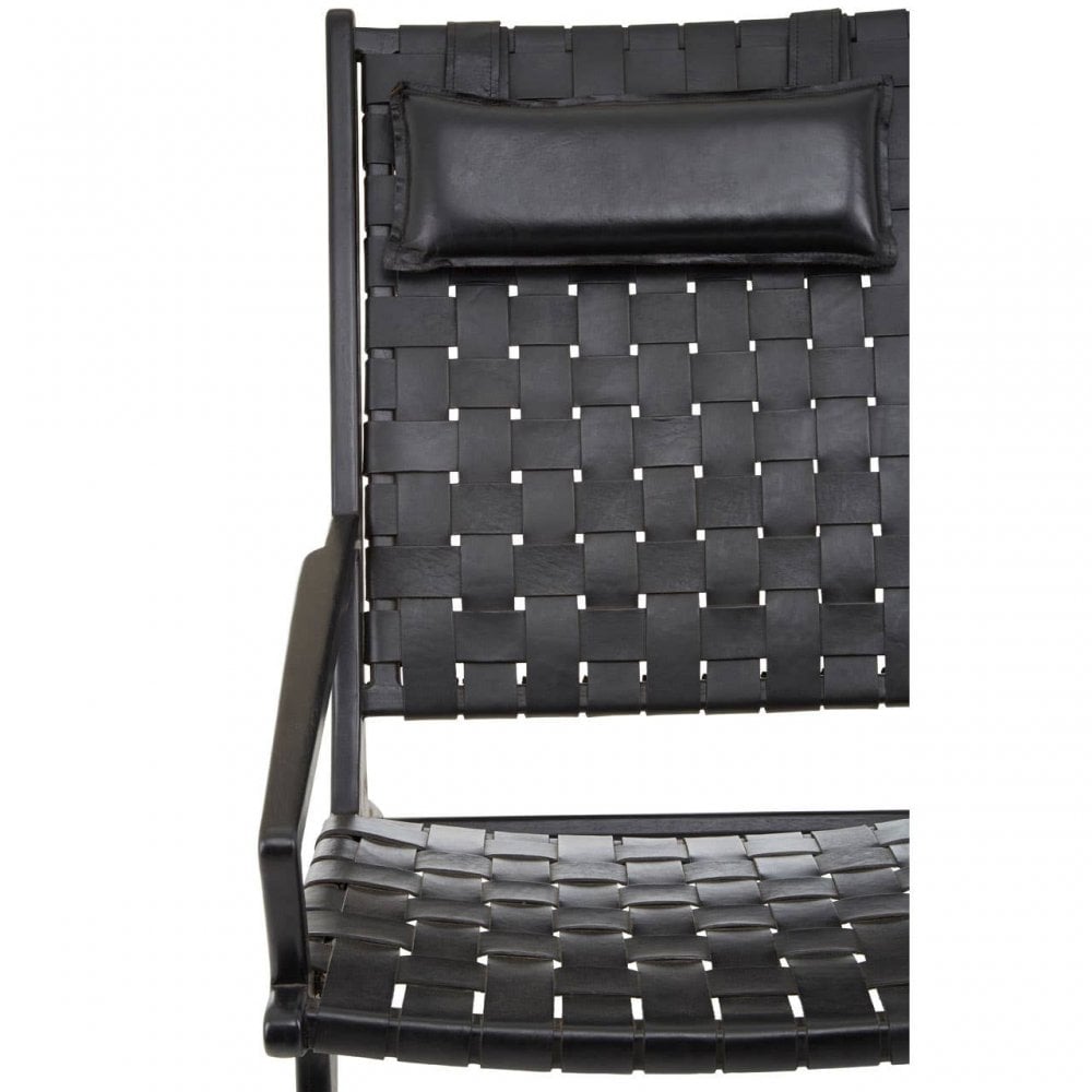 Alden Black Leather Tall Woven Chair