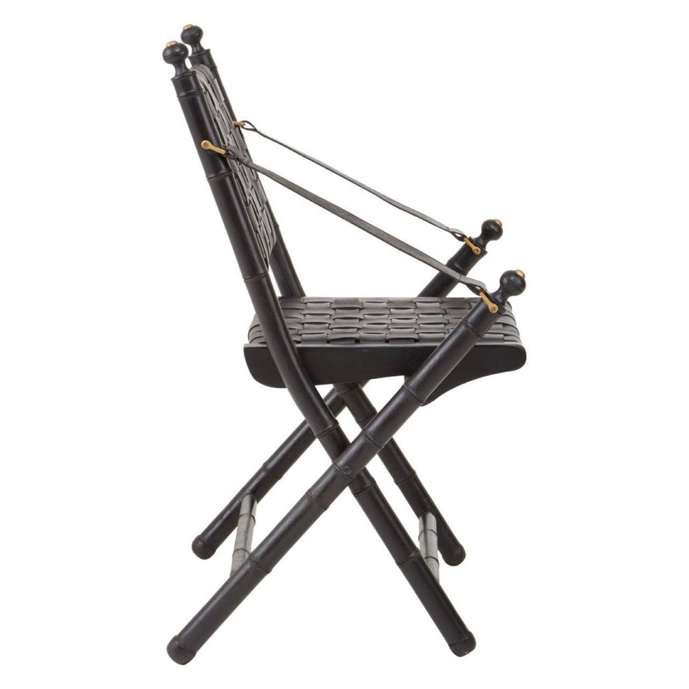 Alden Black Strapped Leather And Black Teak Wood Chair