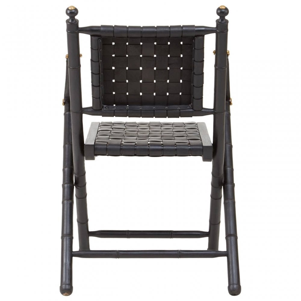 Alden Black Strapped Leather And Black Teak Wood Chair