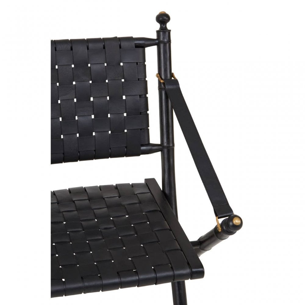 Alden Black Strapped Leather And Black Teak Wood Chair