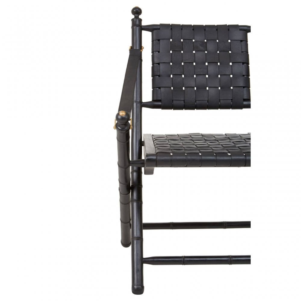 Alden Black Strapped Leather And Black Teak Wood Chair