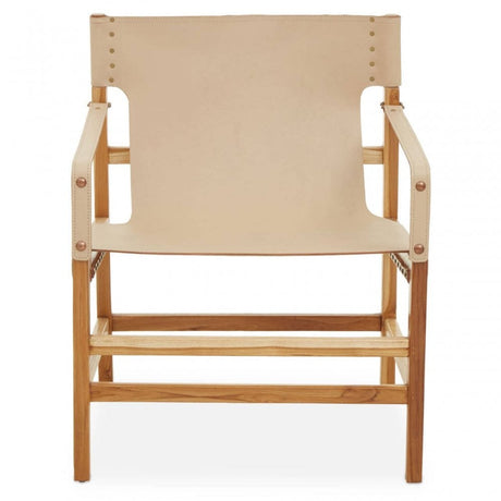 Alden Cream Leather And Teak Wood Chair