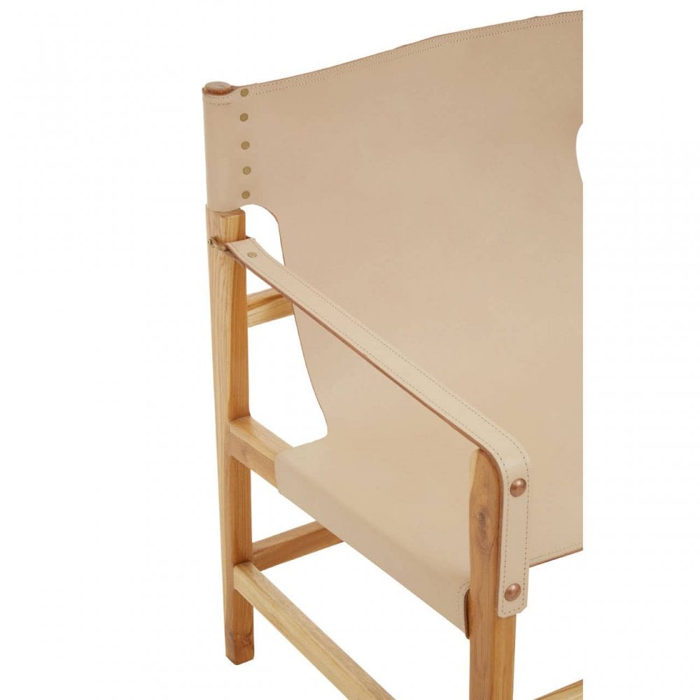 Alden Cream Leather And Teak Wood Chair