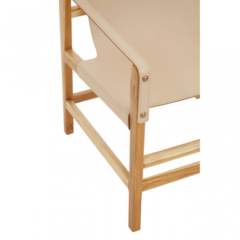 Alden Cream Leather And Teak Wood Chair