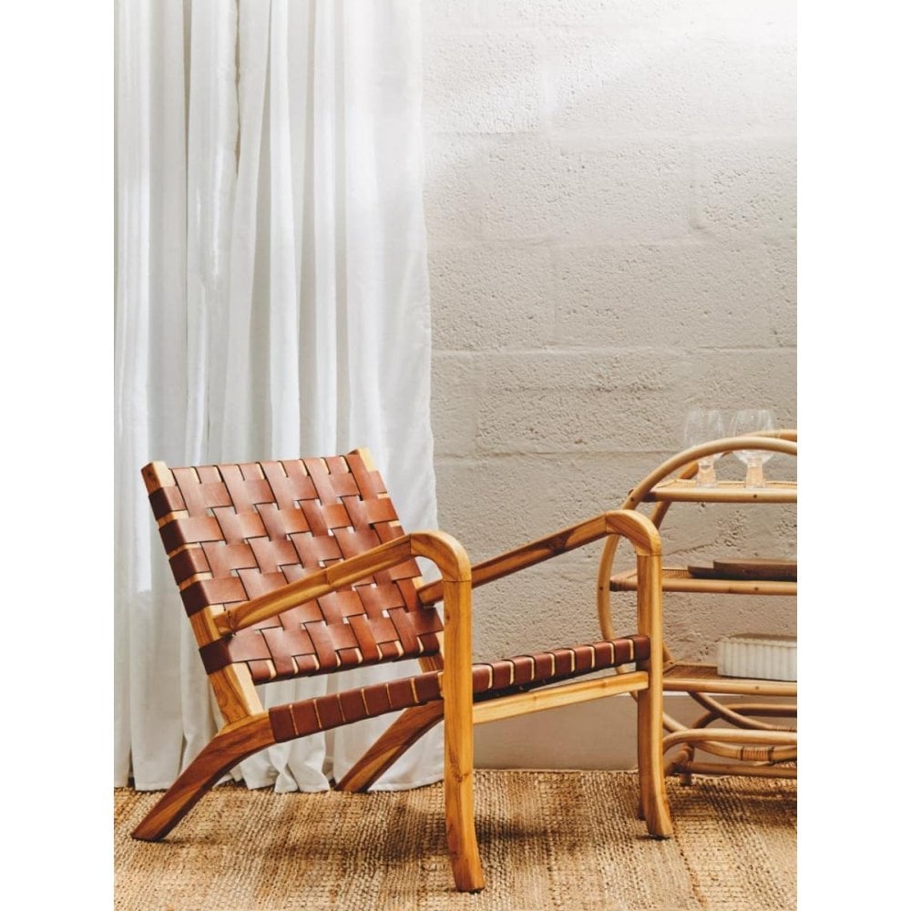 Alden Dark Brown Leather And Teak Chair