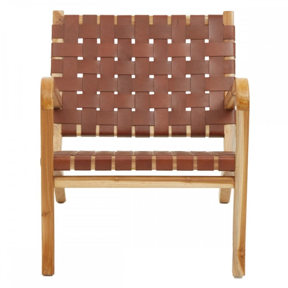 Alden Dark Brown Leather And Teak Chair