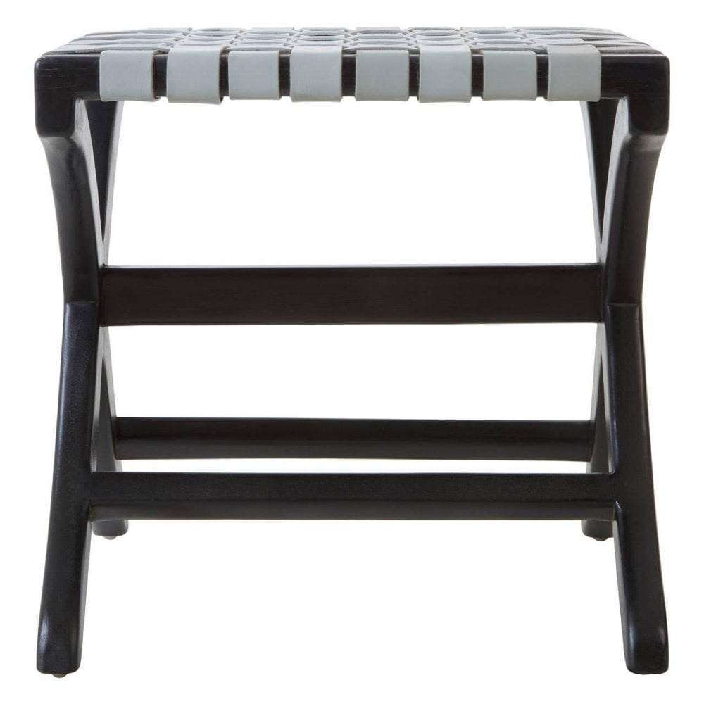Alden Grey Leather And Teak Stool
