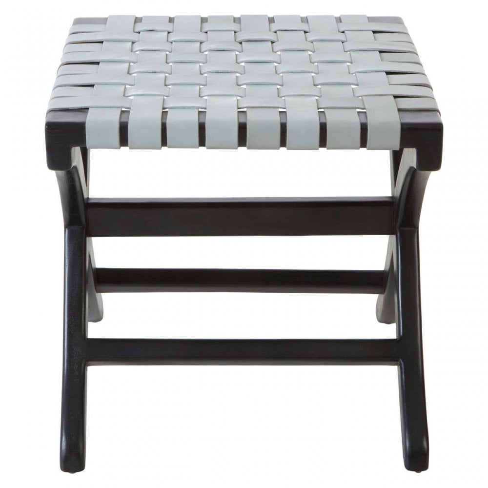 Alden Grey Leather And Teak Stool