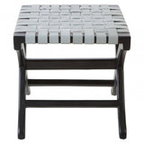 Alden Grey Leather And Teak Stool