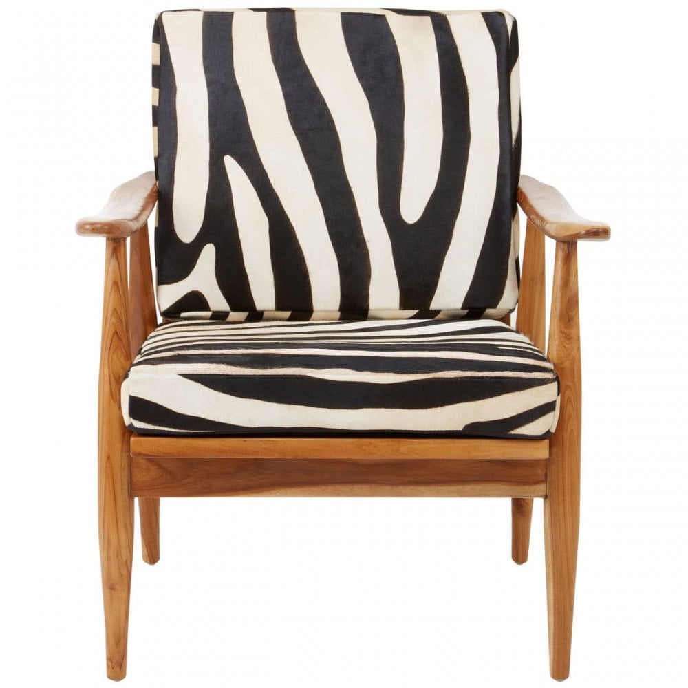 Alden Leather Zebra Pattern And Teak Chair