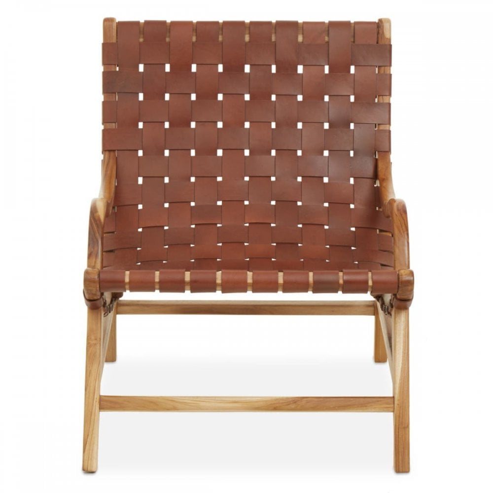 Alden Natural Teak Wood And Leather Chair