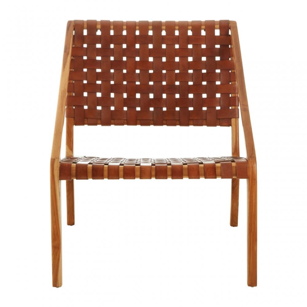 Alden Tan Strapped Leather And Teak Chair