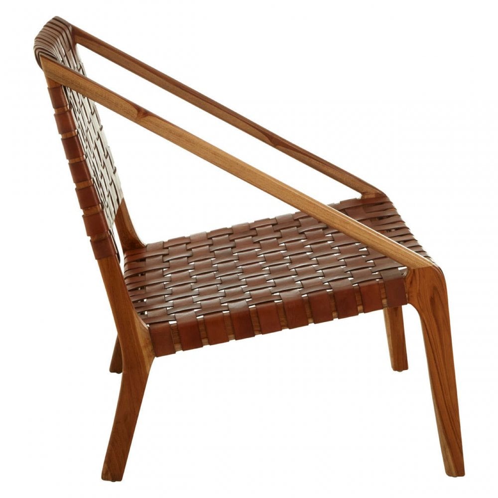 Alden Tan Strapped Leather And Teak Chair
