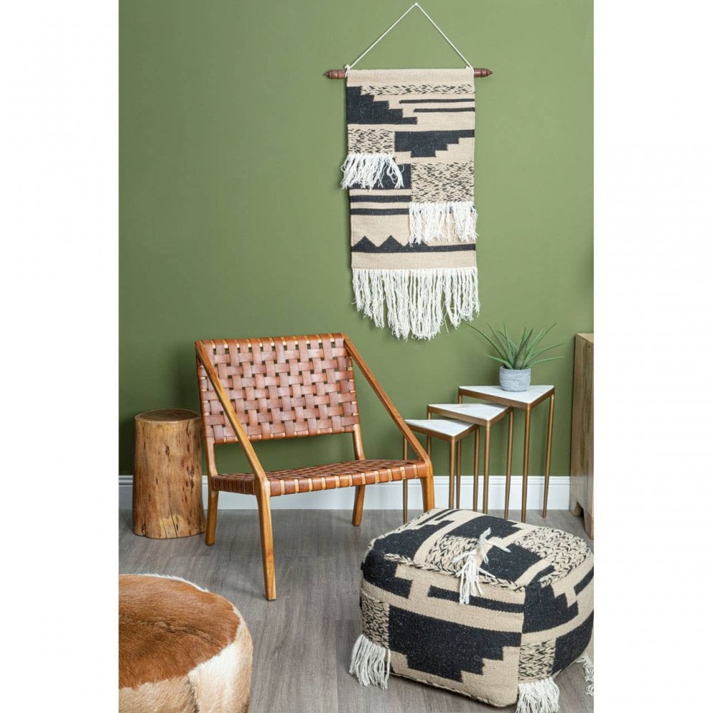 Alden Tan Strapped Leather And Teak Chair