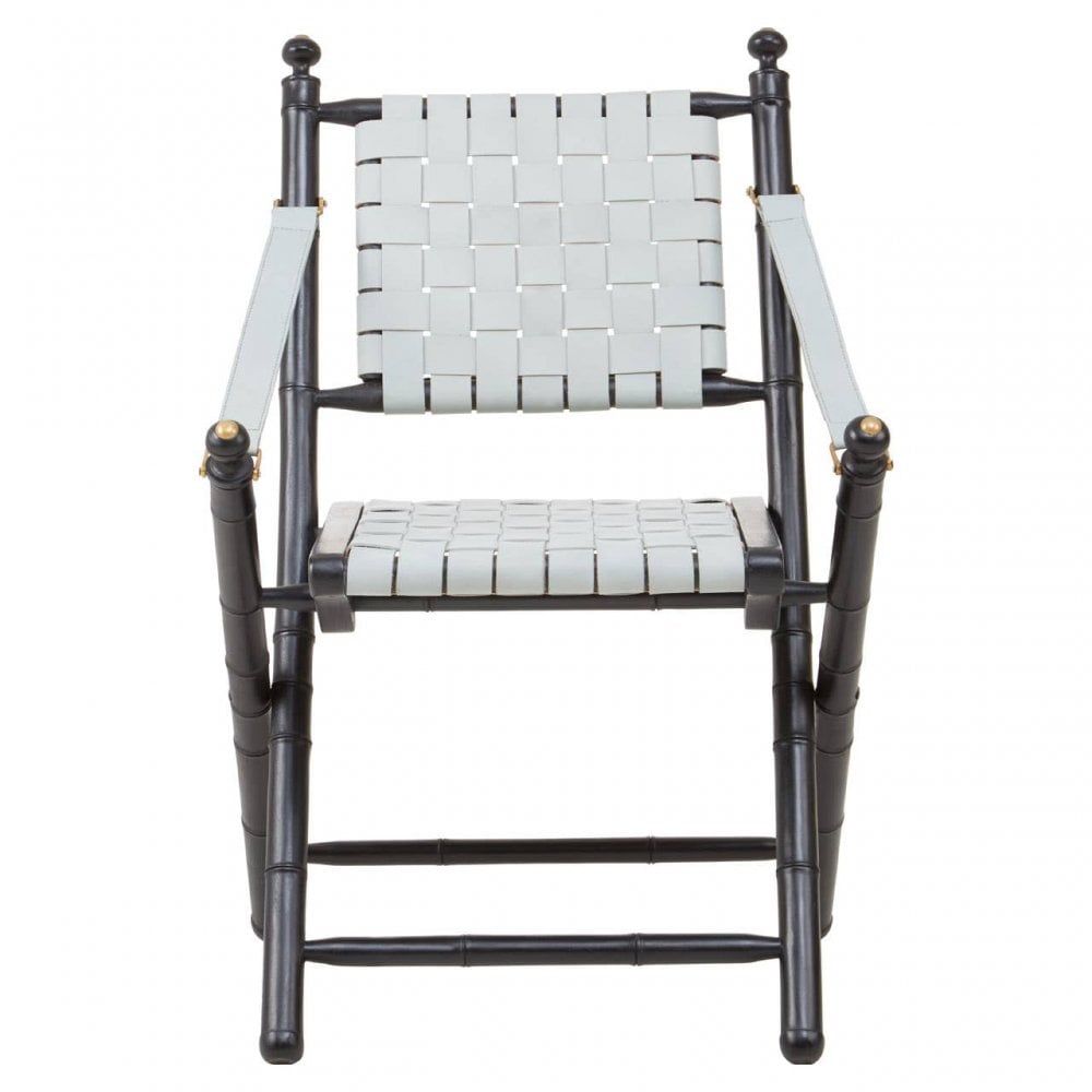 Alden White Leather And Black Teak Wood Chair