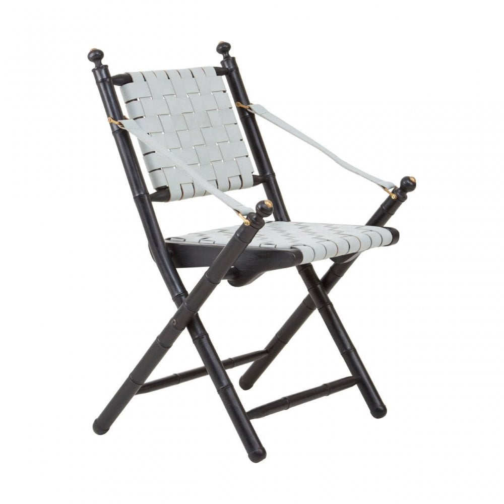 Alden White Leather And Black Teak Wood Chair