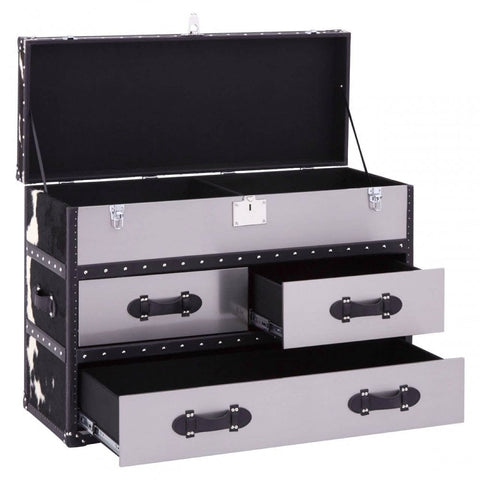 Lancaster Townhouse Black And White Genuine Cowhide 3 Drawer Cabinet