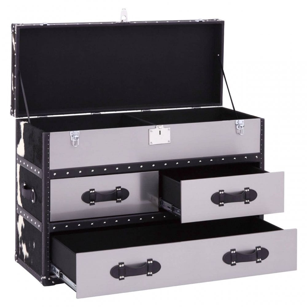 Lancaster Townhouse Black And White Genuine Cowhide 3 Drawer Cabinet