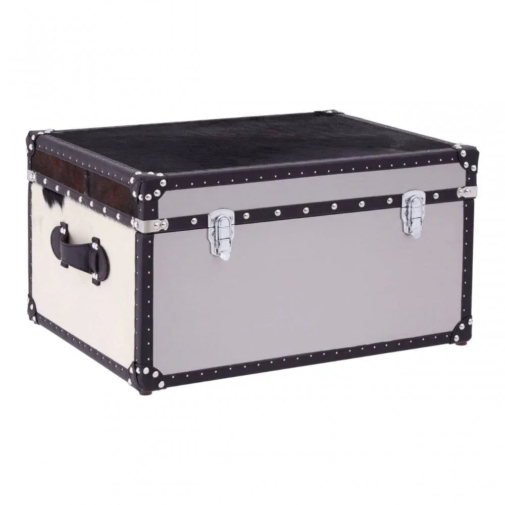 Lancaster Townhouse Black And White Genuine Cowhide Storage Trunk