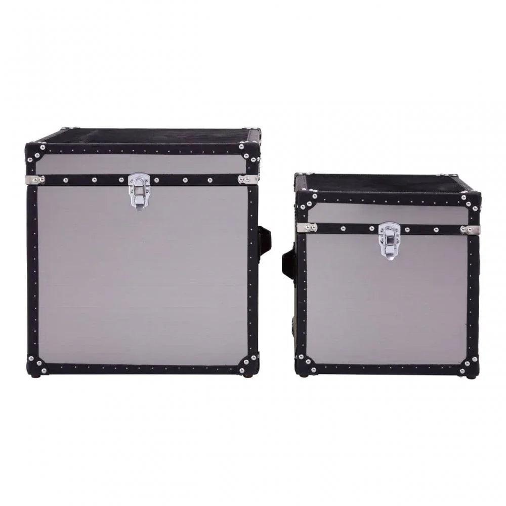 Lancaster Townhouse Black And White Genuine Cowhide Storage Trunk Set