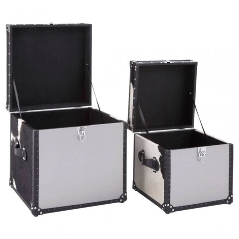 Lancaster Townhouse Black And White Genuine Cowhide Storage Trunk Set