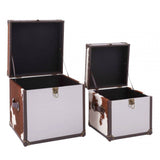 Lancaster Townhouse Brown And White Genuine Cowhide Storage Trunk Set