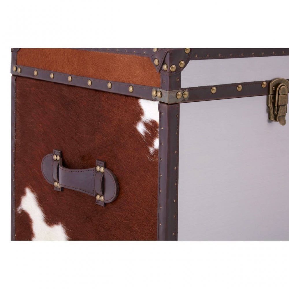 Lancaster Townhouse Brown And White Genuine Cowhide Storage Trunk Set