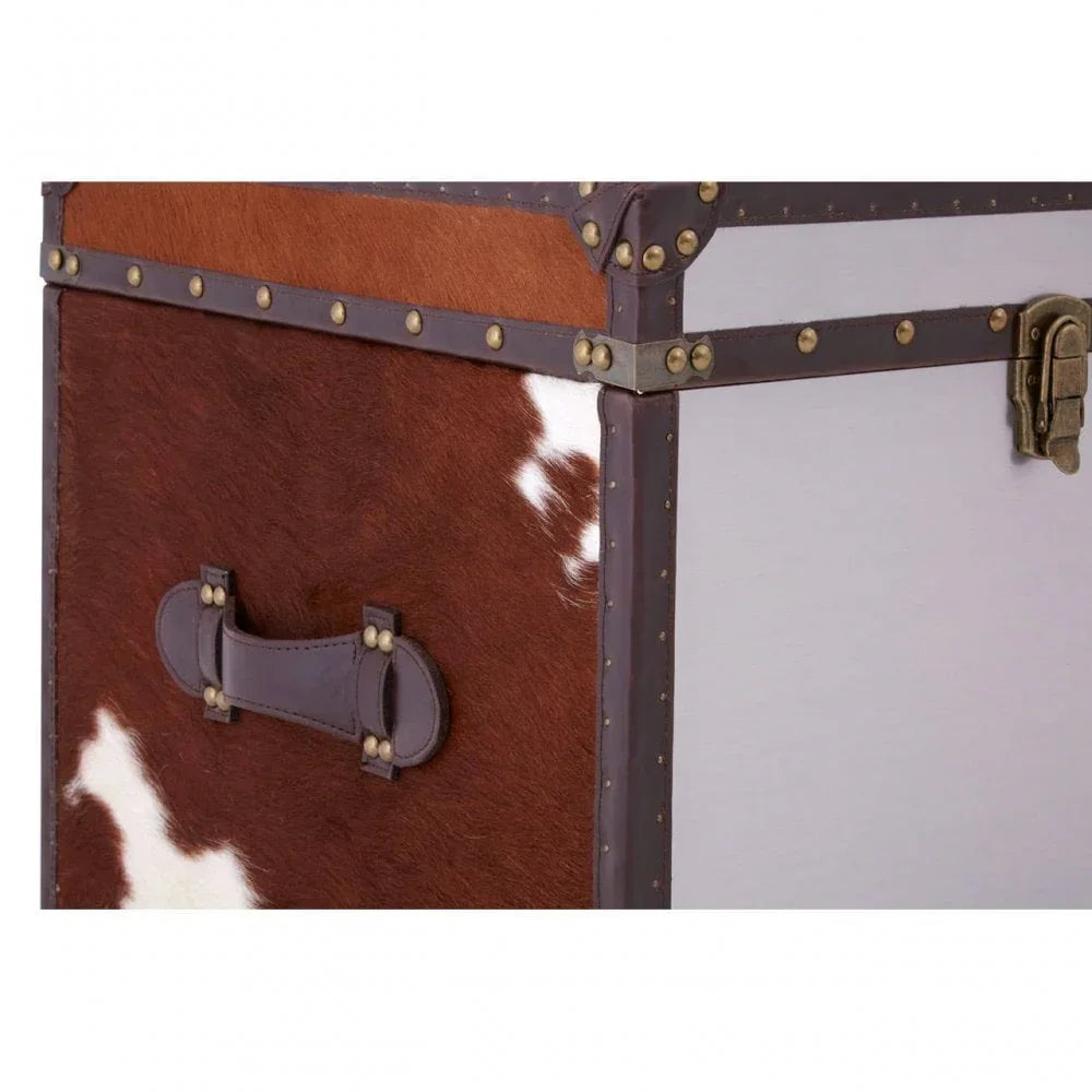 Lancaster Townhouse Brown And White Genuine Cowhide Storage Trunk Set