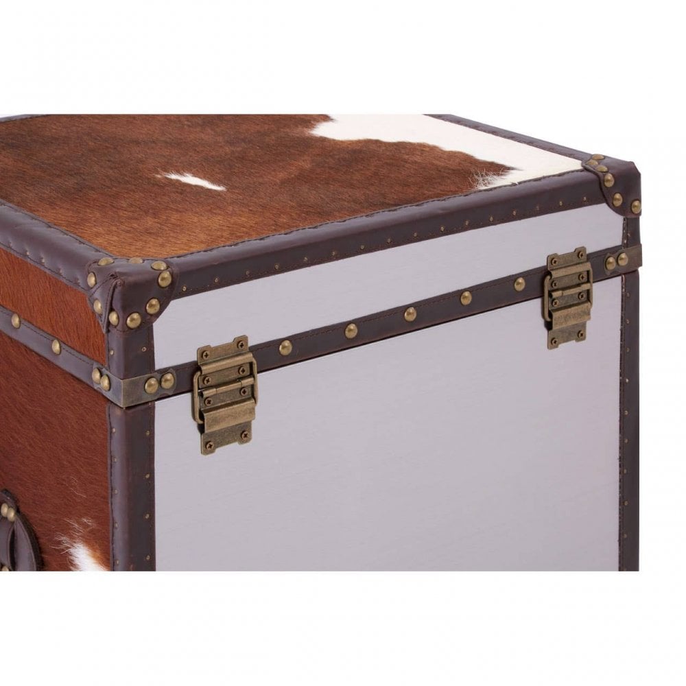 Lancaster Townhouse Brown And White Genuine Cowhide Storage Trunk Set