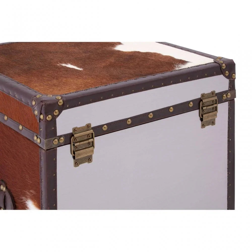 Lancaster Townhouse Brown And White Genuine Cowhide Storage Trunk Set