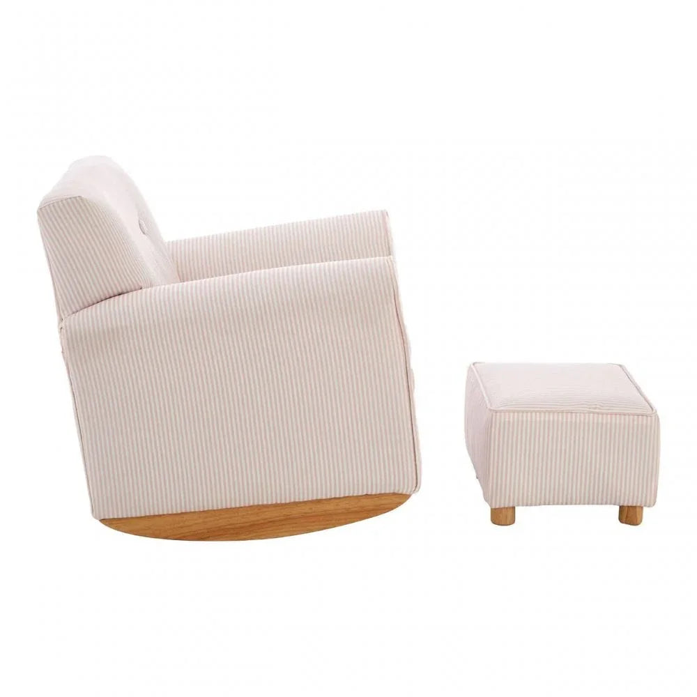 Brayden Pink And White Stripe Rocker With Footstool
