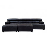 Hudson Distressed Slate Leather Ottoman